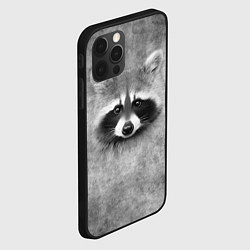 Чехол для iPhone 12 Pro Енот - grunge style texture, цвет: 3D-черный — фото 2