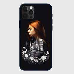 Чехол для iPhone 12 Pro Воспоминания о любви Девушка цветы и замок, цвет: 3D-черный