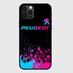 Чехол для iPhone 12 Pro Peugeot - neon gradient: символ сверху, цвет: 3D-черный