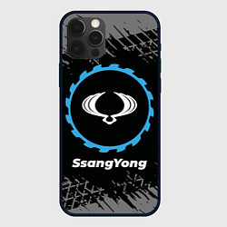 Чехол для iPhone 12 Pro SsangYong в стиле Top Gear со следами шин на фоне, цвет: 3D-черный