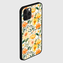 Чехол для iPhone 12 Pro Желтые и розовые хризантемы и пионы на светлом фон, цвет: 3D-черный — фото 2