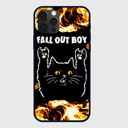 Чехол для iPhone 12 Pro Fall Out Boy рок кот и огонь, цвет: 3D-черный