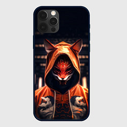 Чехол для iPhone 12 Pro Кицунэ на фоне храма - пагоды, цвет: 3D-черный
