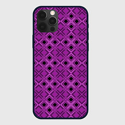 Чехол для iPhone 12 Pro Геометрический узор в пурпурных и лиловых тонах, цвет: 3D-черный
