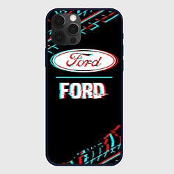 Чехол для iPhone 12 Pro Значок Ford в стиле glitch на темном фоне, цвет: 3D-черный