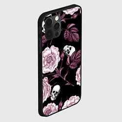 Чехол для iPhone 12 Pro Розовые цветы с черепами, цвет: 3D-черный — фото 2