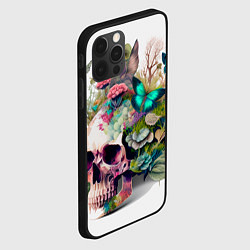 Чехол для iPhone 12 Pro Красивый череп с листьями и бабочками, цвет: 3D-черный — фото 2