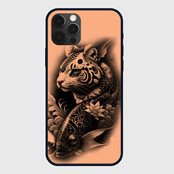 Чехол для iPhone 12 Pro Экзотический кот и рыба, цвет: 3D-черный