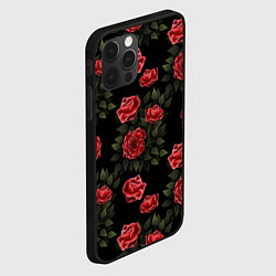 Чехол для iPhone 12 Pro Красные розы на черном - паттерн, цвет: 3D-черный — фото 2