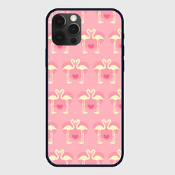 Чехол для iPhone 12 Pro Любовный паттерн с фламинго, цвет: 3D-черный