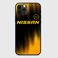 Чехол для iPhone 12 Pro Nissan - gold gradient: символ сверху, цвет: 3D-черный