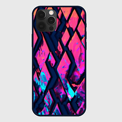 Чехол для iPhone 12 Pro Розово-голубые соты и разломы, цвет: 3D-черный
