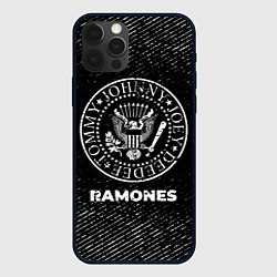 Чехол для iPhone 12 Pro Ramones с потертостями на темном фоне, цвет: 3D-черный