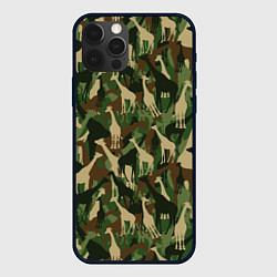 Чехол для iPhone 12 Pro Камуфляж с жирафами, цвет: 3D-черный