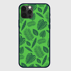 Чехол для iPhone 12 Pro Зеленые листики, цвет: 3D-черный