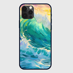 Чехол для iPhone 12 Pro Нарисованные волны моря, цвет: 3D-черный