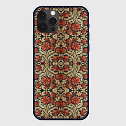 Чехол для iPhone 12 Pro Красно-золотой узор под хохлому, цвет: 3D-черный