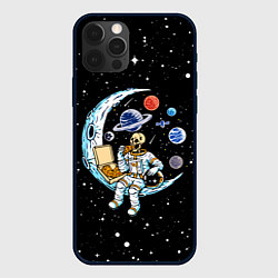 Чехол для iPhone 12 Pro Skeleton astronaut eats pizza while sitting on the, цвет: 3D-черный