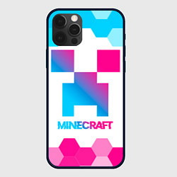 Чехол для iPhone 12 Pro Minecraft neon gradient style, цвет: 3D-черный