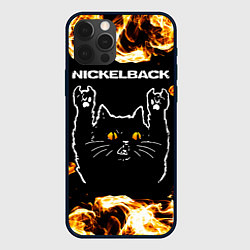 Чехол для iPhone 12 Pro Nickelback рок кот и огонь, цвет: 3D-черный