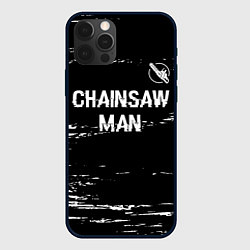 Чехол для iPhone 12 Pro Chainsaw Man glitch на темном фоне: символ сверху, цвет: 3D-черный