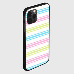 Чехол для iPhone 12 Pro Розовые и бирюзовые полосы на белом, цвет: 3D-черный — фото 2