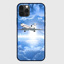 Чехол для iPhone 12 Pro Ту-154 в морозном небе, цвет: 3D-черный