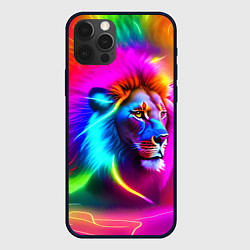 Чехол для iPhone 12 Pro Неоновый лев в цветовой абстракции, цвет: 3D-черный