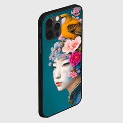 Чехол для iPhone 12 Pro Японка с птицей на фоне цветущей сакуры, цвет: 3D-черный — фото 2