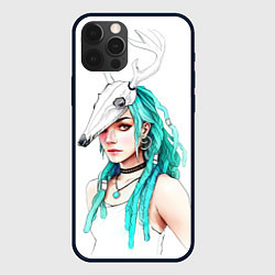 Чехол для iPhone 12 Pro Девушка с черепом оленя, цвет: 3D-черный