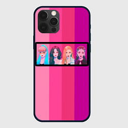 Чехол для iPhone 12 Pro Группа Black pink на фоне оттенков розового, цвет: 3D-черный