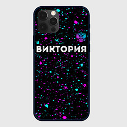 Чехол iPhone 12 Pro Виктория и неоновый герб России: символ сверху