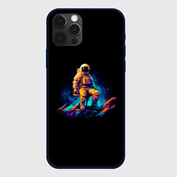 Чехол для iPhone 12 Pro Неоновый космонавт на луне, цвет: 3D-черный