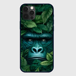 Чехол для iPhone 12 Pro Горилла в кустах джунгли, цвет: 3D-черный