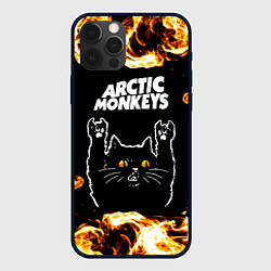 Чехол для iPhone 12 Pro Arctic Monkeys рок кот и огонь, цвет: 3D-черный
