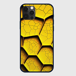 Чехол для iPhone 12 Pro Желтые шестиугольники с трещинами - объемная текст, цвет: 3D-черный