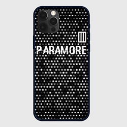Чехол для iPhone 12 Pro Paramore glitch на темном фоне: символ сверху, цвет: 3D-черный