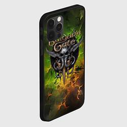 Чехол для iPhone 12 Pro Baldurs Gate 3 logo dark green fire, цвет: 3D-черный — фото 2