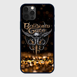 Чехол iPhone 12 Pro Baldurs Gate 3 logo dark gold logo