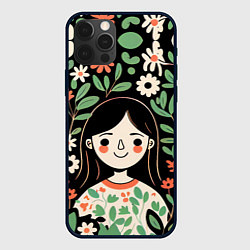 Чехол для iPhone 12 Pro Девочка в цветах - Бохо, цвет: 3D-черный