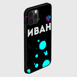 Чехол для iPhone 12 Pro Иван и неоновый герб России: символ сверху, цвет: 3D-черный — фото 2