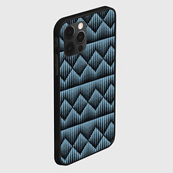 Чехол для iPhone 12 Pro Черные синие объемные ромбы, цвет: 3D-черный — фото 2