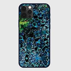Чехол для iPhone 12 Pro Мозаичный узор в синих и зеленых тонах, цвет: 3D-черный