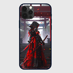 Чехол для iPhone 12 Pro Девушка самурай и храм, цвет: 3D-черный