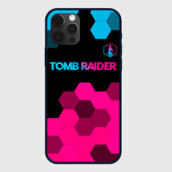 Чехол iPhone 12 Pro Tomb Raider - neon gradient: символ сверху