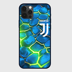 Чехол для iPhone 12 Pro Juventus blue green neon, цвет: 3D-черный