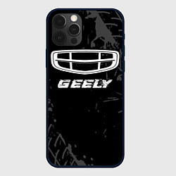 Чехол для iPhone 12 Pro Geely speed на темном фоне со следами шин, цвет: 3D-черный