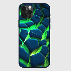 Чехол для iPhone 12 Pro Разломленные зеленые плиты, цвет: 3D-черный
