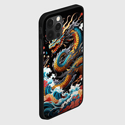 Чехол для iPhone 12 Pro Дракон на волнах в японском стиле арт, цвет: 3D-черный — фото 2