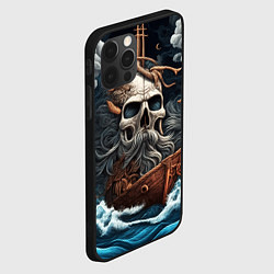 Чехол для iPhone 12 Pro Тату ирезуми черепа пирата на корабле в шторм, цвет: 3D-черный — фото 2